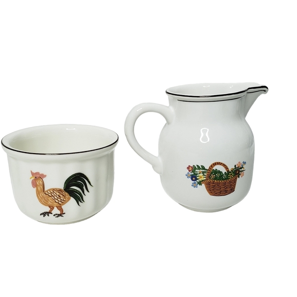 Villeroy & Boch Cream and Sugar Rooster Duck Flower Basket Farm - Picture 2 of 4